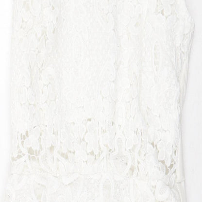 Quiz Womens White Floral Polyester Bodycon Size 6 Mock Neck Zip