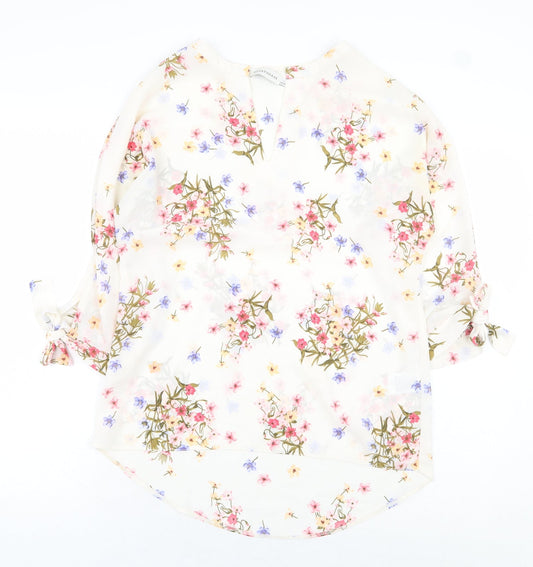 Paraphrase Womens White Floral Polyester Basic Blouse Size 10 V-Neck