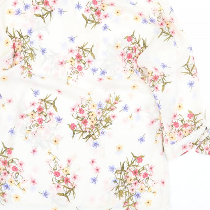 Paraphrase Womens White Floral Polyester Basic Blouse Size 10 V-Neck