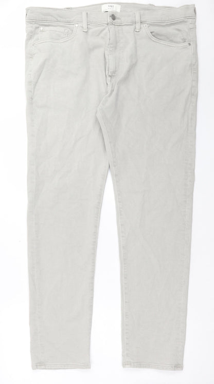 Marks and Spencer Mens Grey Cotton Straight Jeans Size 40 in L33 in Slim Button - Long Leg