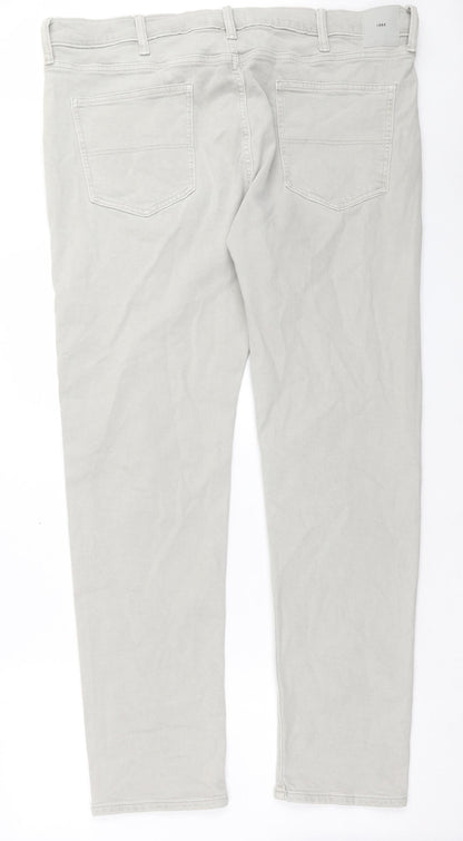 Marks and Spencer Mens Grey Cotton Straight Jeans Size 40 in L33 in Slim Button - Long Leg