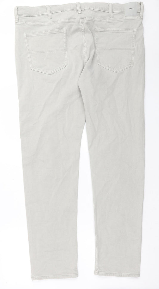 Marks and Spencer Mens Grey Cotton Straight Jeans Size 40 in L33 in Slim Button - Long Leg