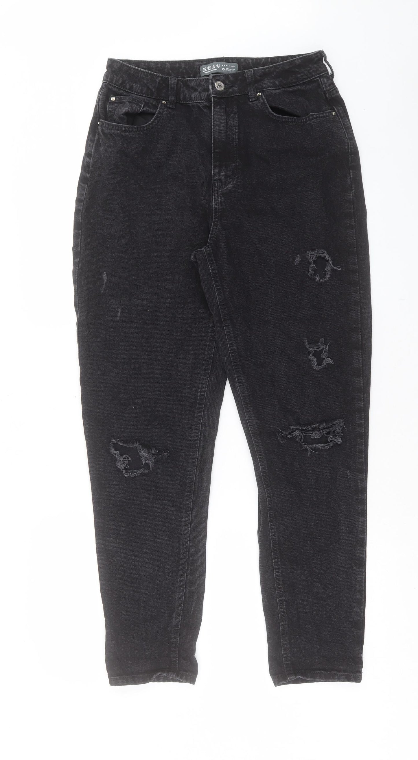 Denim & Co. Womens Black Cotton Tapered Jeans Size 10 L29 in Regular Button