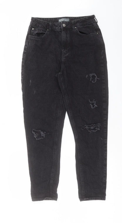 Denim & Co. Womens Black Cotton Tapered Jeans Size 10 L29 in Regular Button