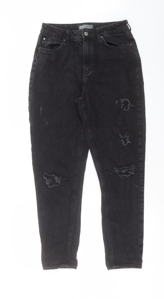 Denim & Co. Womens Black Cotton Tapered Jeans Size 10 L29 in Regular Button