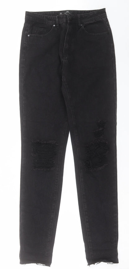 Missguided Womens Black Cotton Straight Jeans Size 8 L33 in Regular Button