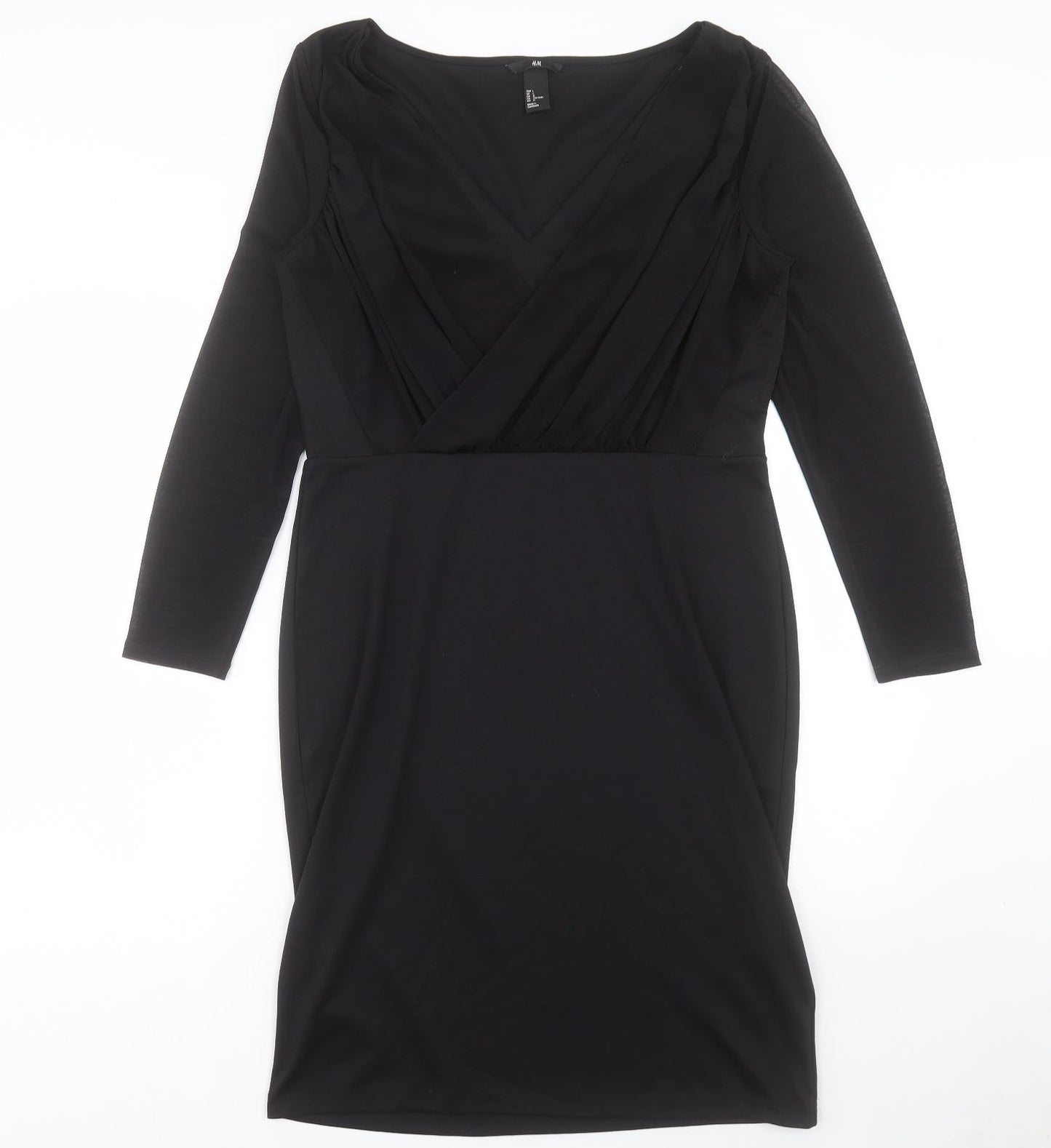 H&M Womens Black Polyester Shift Size L V-Neck Pullover