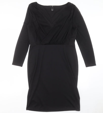 H&M Womens Black Polyester Shift Size L V-Neck Pullover