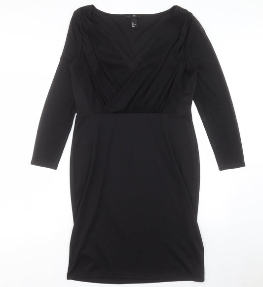 H&M Womens Black Polyester Shift Size L V-Neck Pullover