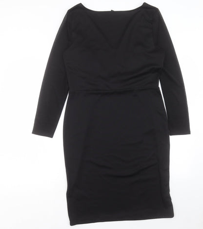 H&M Womens Black Polyester Shift Size L V-Neck Pullover