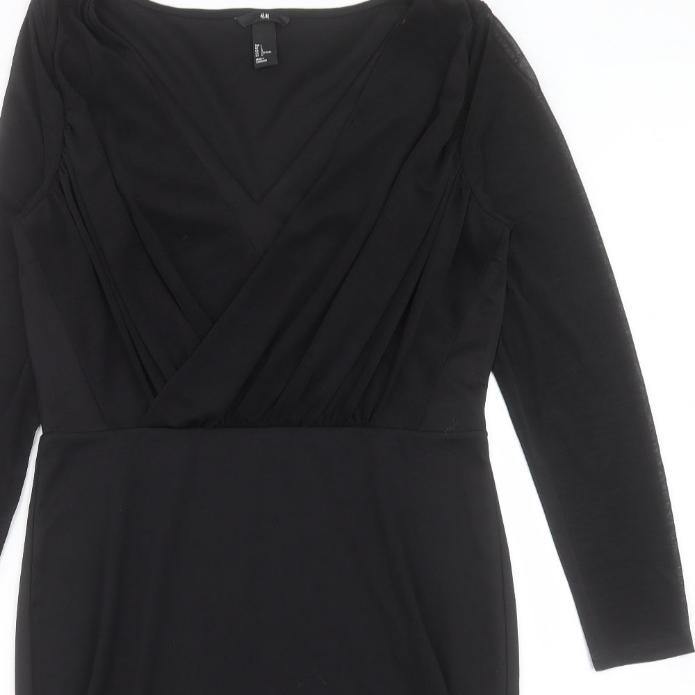 H&M Womens Black Polyester Shift Size L V-Neck Pullover