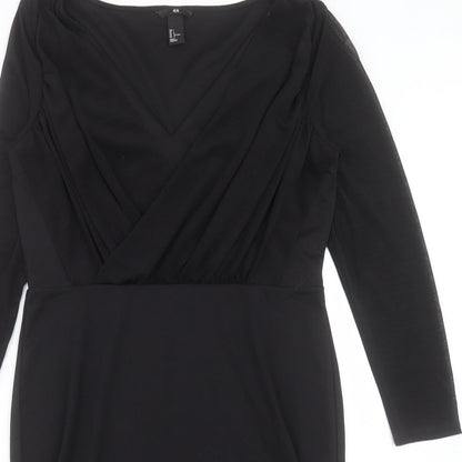 H&M Womens Black Polyester Shift Size L V-Neck Pullover
