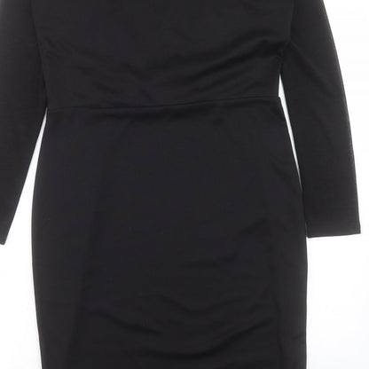 H&M Womens Black Polyester Shift Size L V-Neck Pullover