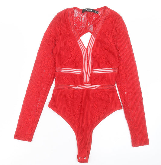 NAANAA Womens Red Polyester Bodysuit One-Piece Size 8 Snap