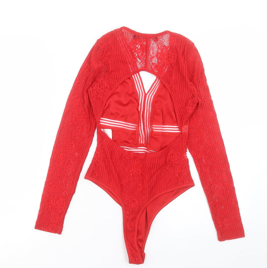 NAANAA Womens Red Polyester Bodysuit One-Piece Size 8 Snap