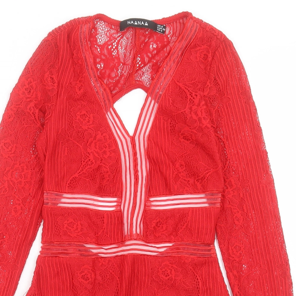 NAANAA Womens Red Polyester Bodysuit One-Piece Size 8 Snap