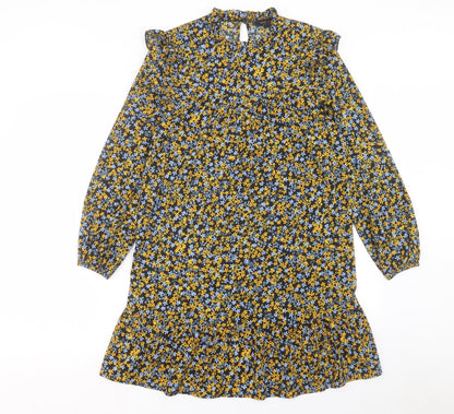 New Look Womens Multicoloured Floral Polyester A-Line Size 8 Mock Neck Button