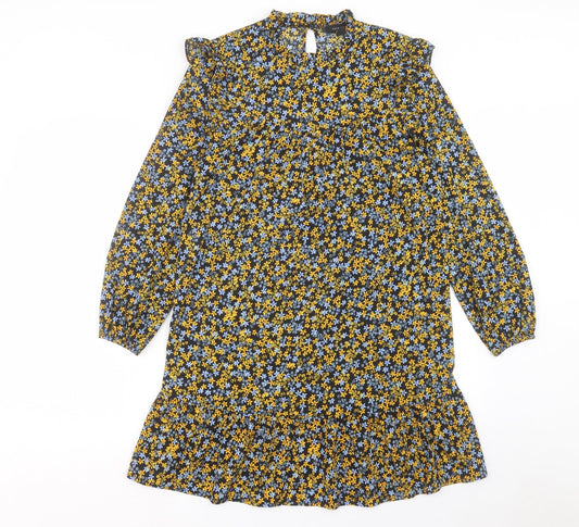 New Look Womens Multicoloured Floral Polyester A-Line Size 8 Mock Neck Button