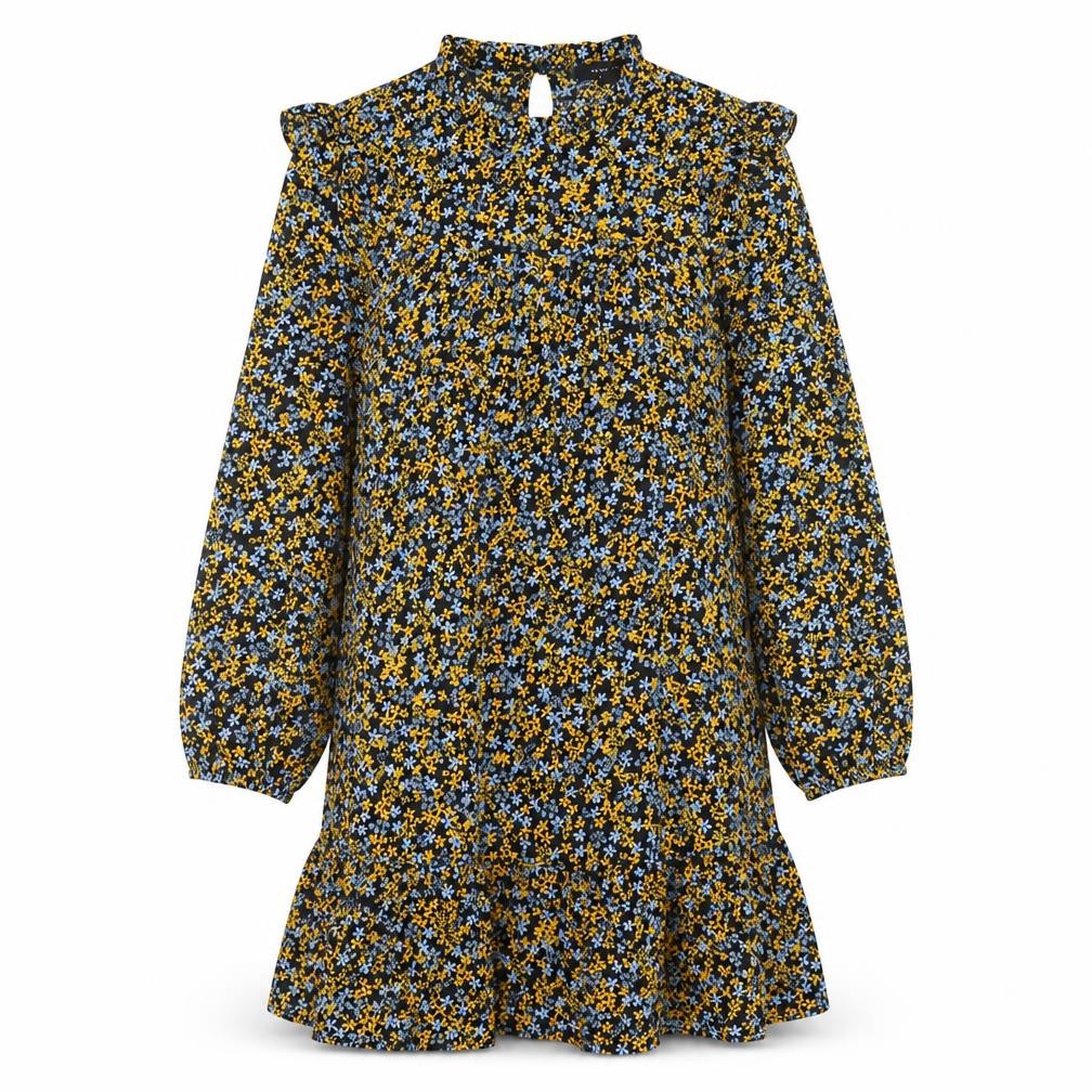 New Look Womens Multicoloured Floral Polyester A-Line Size 8 Mock Neck Button