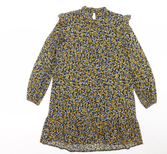 New Look Womens Multicoloured Floral Polyester A-Line Size 8 Mock Neck Button
