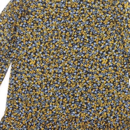 New Look Womens Multicoloured Floral Polyester A-Line Size 8 Mock Neck Button