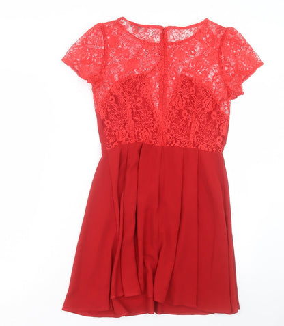 Love Womens Red Polyester A-Line Size M Boat Neck Zip - Lace Detail