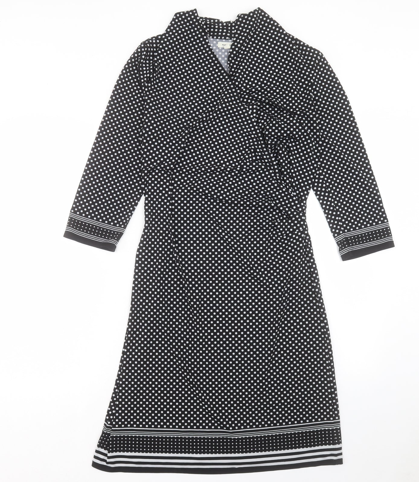 Max Studio Womens Black Polka Dot Polyester A-Line Size L V-Neck Pullover