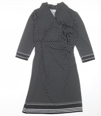 Max Studio Womens Black Polka Dot Polyester A-Line Size L V-Neck Pullover