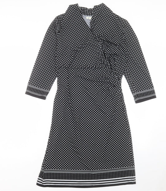 Max Studio Womens Black Polka Dot Polyester A-Line Size L V-Neck Pullover