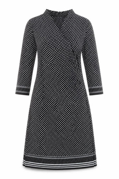 Max Studio Womens Black Polka Dot Polyester A-Line Size L V-Neck Pullover