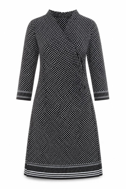 Max Studio Womens Black Polka Dot Polyester A-Line Size L V-Neck Pullover