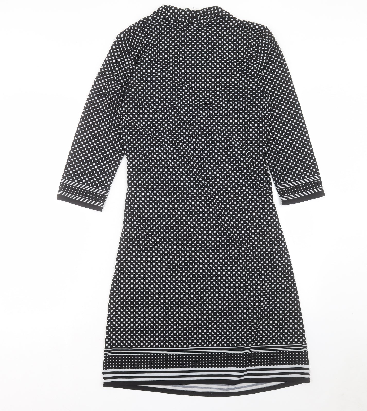 Max Studio Womens Black Polka Dot Polyester A-Line Size L V-Neck Pullover