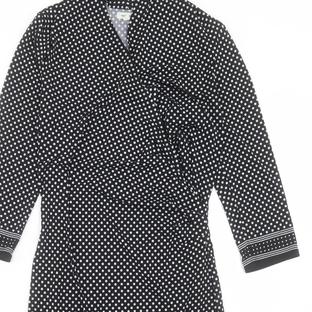 Max Studio Womens Black Polka Dot Polyester A-Line Size L V-Neck Pullover