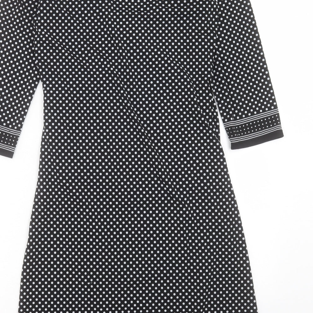 Max Studio Womens Black Polka Dot Polyester A-Line Size L V-Neck Pullover