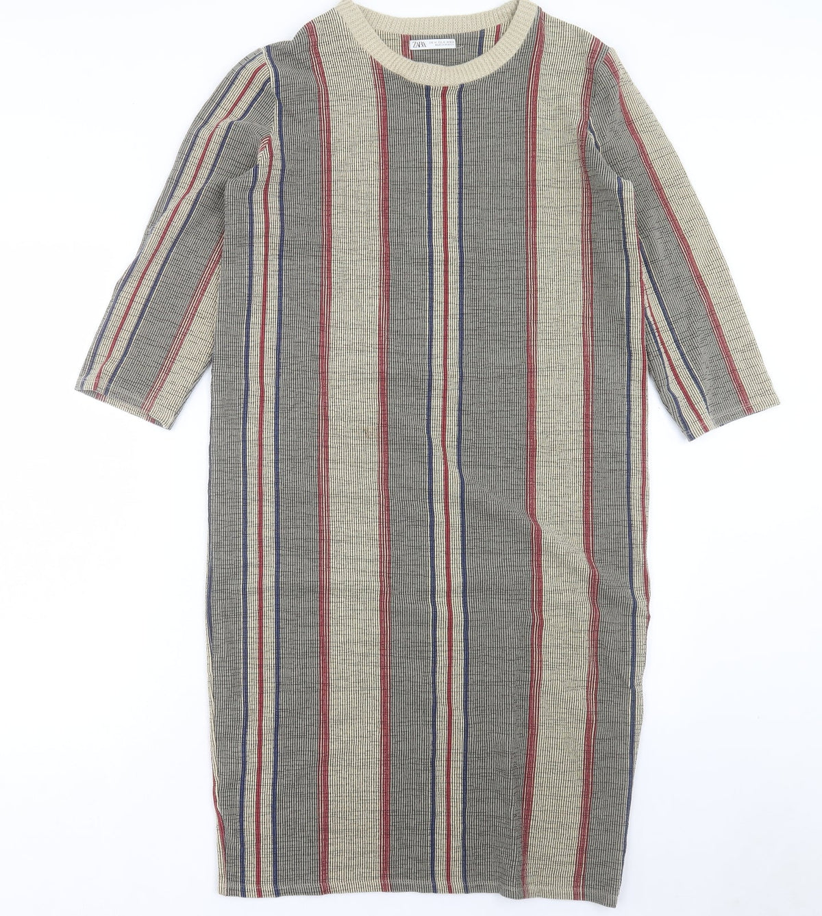 Zara Womens Multicoloured Striped Polyester Jumper Dress Size M Crew Neck Pullover