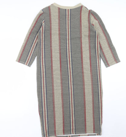 Zara Womens Multicoloured Striped Polyester Jumper Dress Size M Crew Neck Pullover