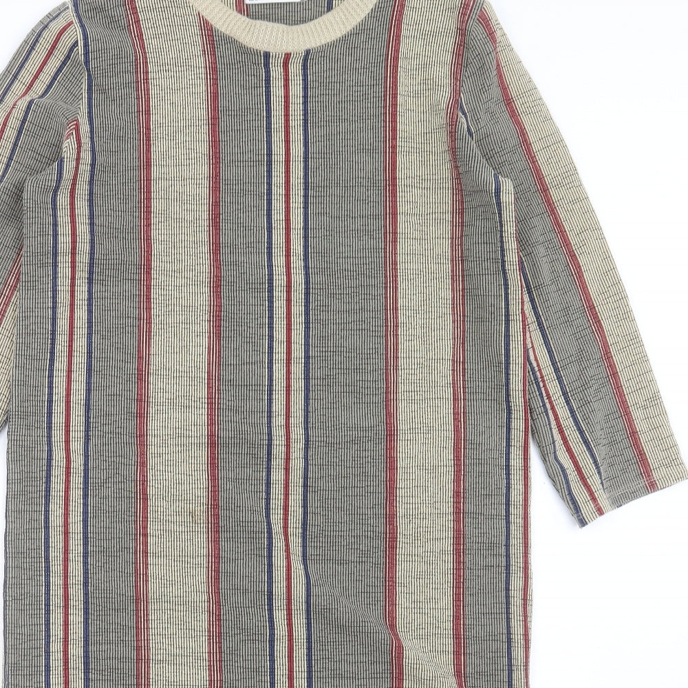 Zara Womens Multicoloured Striped Polyester Jumper Dress Size M Crew Neck Pullover
