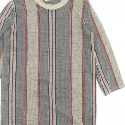Zara Womens Multicoloured Striped Polyester Jumper Dress Size M Crew Neck Pullover