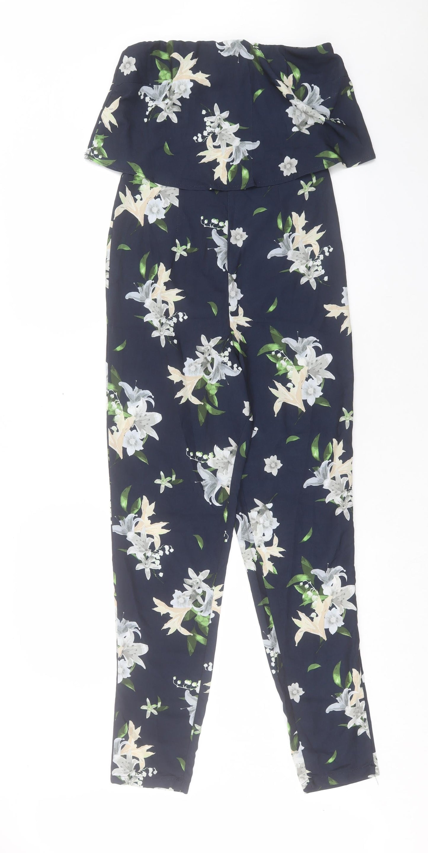 Missguided Womens Blue Floral Polyester Jumpsuit One-Piece Size S L29 in Zip