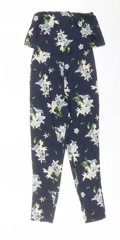 Missguided Womens Blue Floral Polyester Jumpsuit One-Piece Size S L29 in Zip
