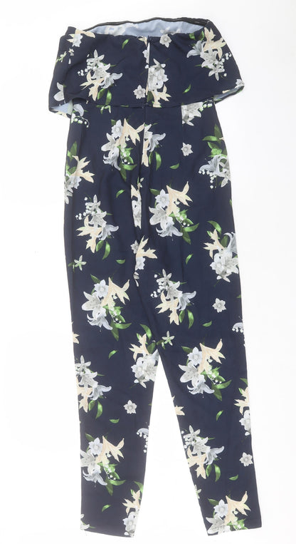 Missguided Womens Blue Floral Polyester Jumpsuit One-Piece Size S L29 in Zip