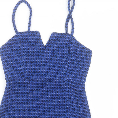 Zara Womens Blue Viscose Shift Size M V-Neck Zip