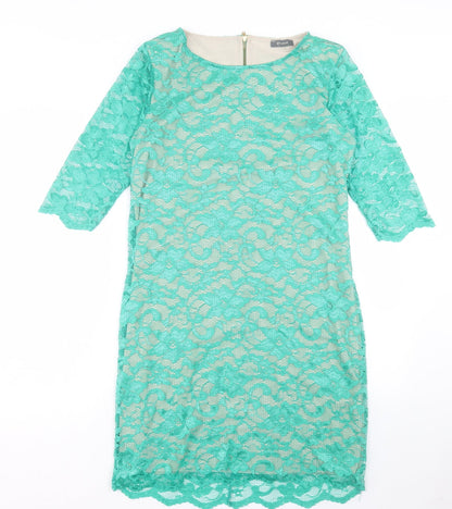 Matalan Womens Green Polyester Shift Size 16 Boat Neck Zip