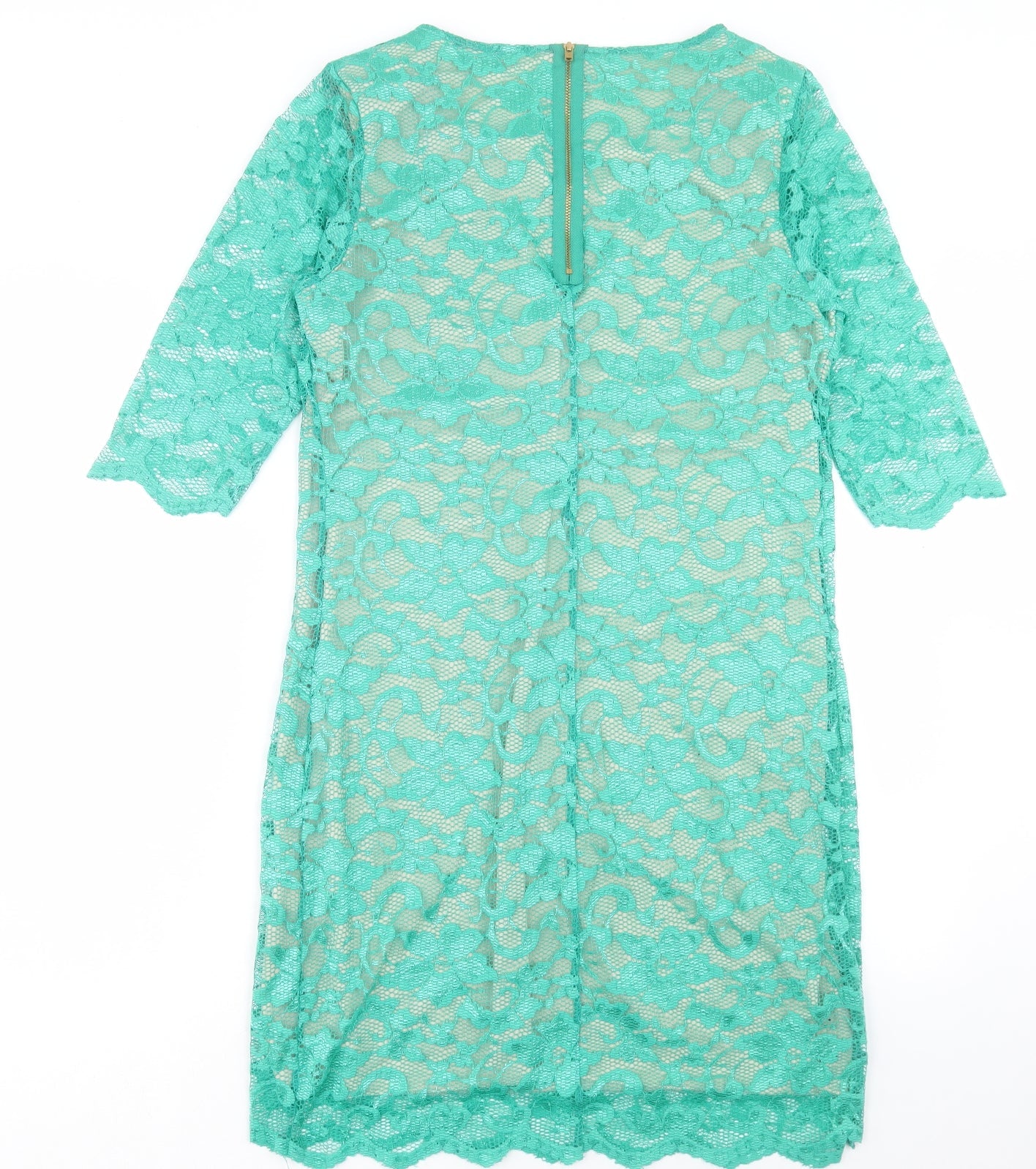 Matalan Womens Green Polyester Shift Size 16 Boat Neck Zip