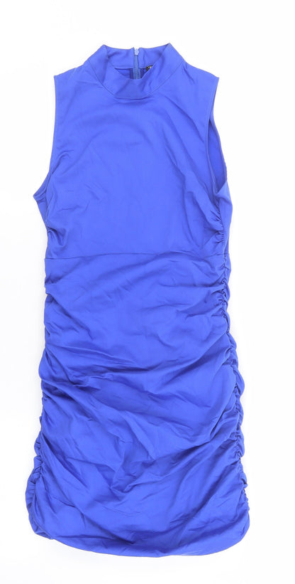 Zara Womens Blue Polyester Bodycon Size S Halter Zip