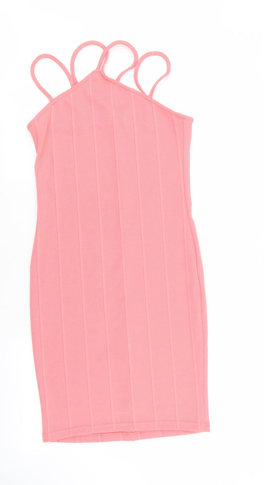 Miss Selfridge Womens Pink Polyester Bodycon Size 10 Halter Pullover - Ribbed