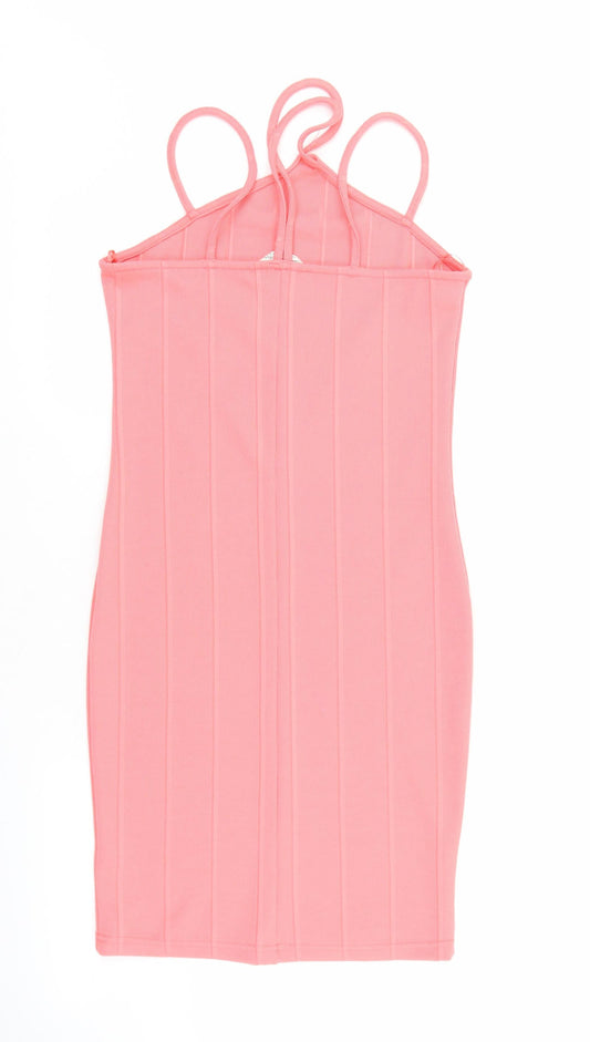 Miss Selfridge Womens Pink Polyester Bodycon Size 10 Halter Pullover - Ribbed