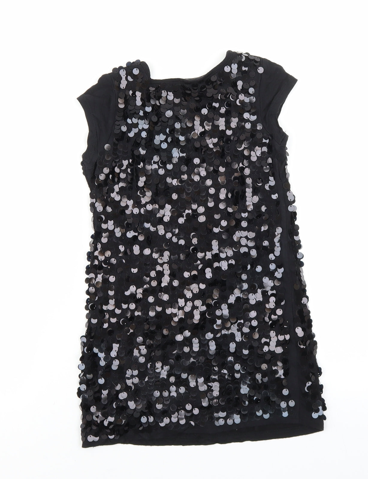 NEXT Girls Black Geometric 100% Cotton Basic T-Shirt Size 4 Years Round Neck Pullover