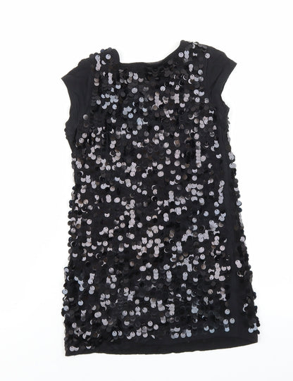 NEXT Girls Black Geometric 100% Cotton Basic T-Shirt Size 4 Years Round Neck Pullover