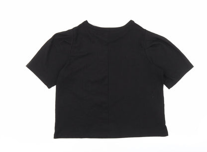 Zara Womens Black Polyester Basic T-Shirt Size L Round Neck - Balloon Sleeves